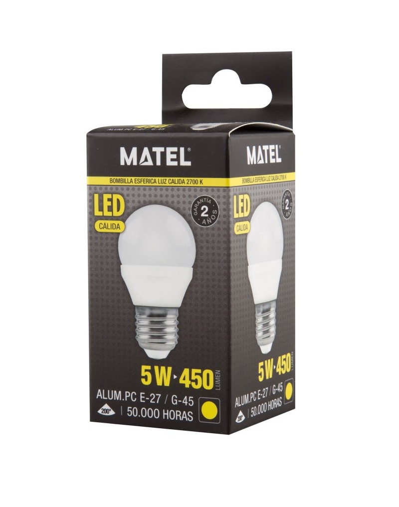 BOMBILLA LED ESFERICA E27 5W CALIDA MATEL - Imagen 3